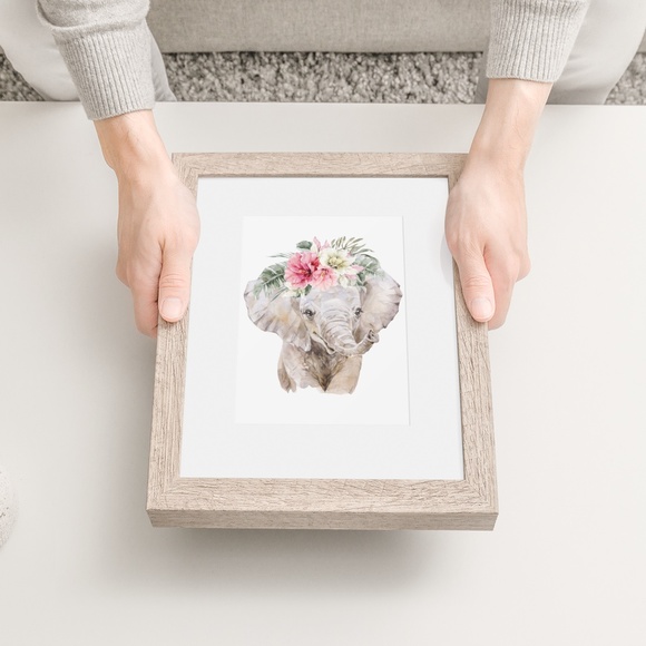 COPY - Watercolor Floral Elephant Wall Art Illustration Print Poster Card Unfra… - Picture 6 of 8